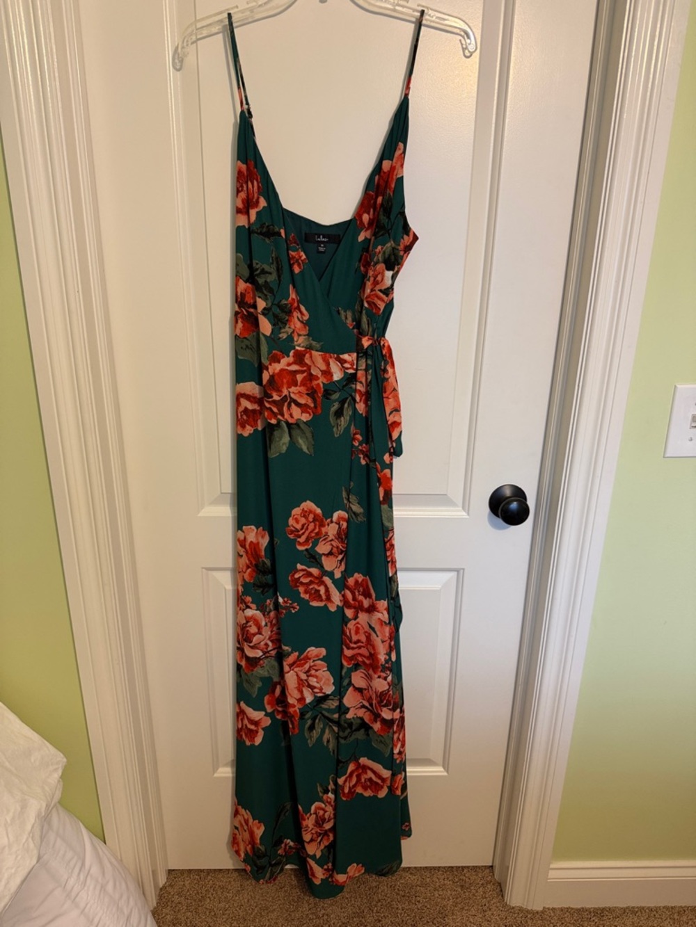 Lulu's Teal Maxi Dress with Coral Rose Print